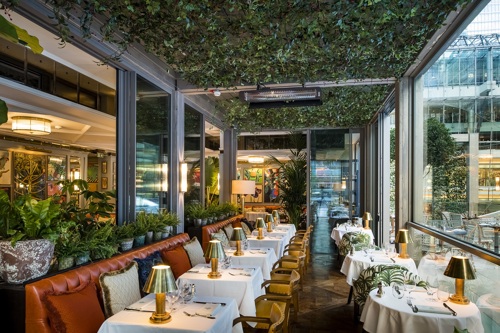 The Ivy restaurant in Canary Wharf with greenery and plant design interior decor