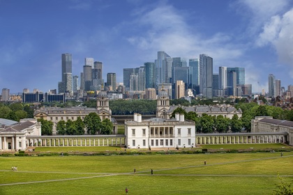 View of Canary Wharf and East London from Greenwich Maritime Museum