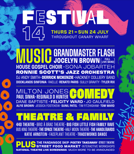 Festival poster with music and comedy acts