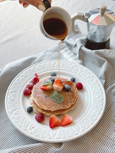 Cafe Brera berry pancakes with syrup available to order
